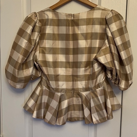 Plaid Puff Sleeve Peplum Top - Picture 10 of 12